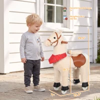 Qaba Ride on Horse for Kids 2+ Years, 29.5" Height Plush Ride On Pony with Rotatable Head and Neighing Sounds, Light Brown(m-3)