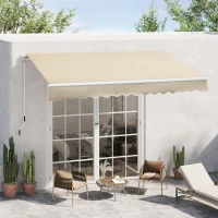 Outsunny 12' x 8' Retractable Awning Patio Awnings Sun Shade Shelter with Manual Crank Handle, 280g/m² UV & Water-Resistant Fabric and Aluminum Frame for Deck, Balcony, Yard, Cream White(m-13)