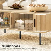 HOMCOM Coffee Table with Storage, Nordic Side Table with Fluted Tambour Sliding Doors and Steel Legs for Living Room, Oak(m-5)