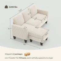 HOMCOM Sectional Sofa, L Shaped Couch, with Reversible Chaise or Ottoman, Cream White(m-3)