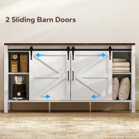 HOMCOM 59" Buffet Cabinet, Farmhouse Sideboard with Thick Top, 2 Barn Doors, 4 Drawers and 2 Adjustable Shelves, White(m-6)