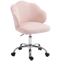 HOMCOM Task Desk Chair, Petal Office Chair with Swivel Wheels with Wide Seat, Velvet, Adjustable Height, Pink(m-13)