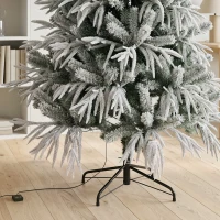 HOMCOM 6ft Prelit Flocked Christmas Tree, Artificial Norfolk Pine Downswept Hinged Xmas Tree with 250 LEDs, Green and White(m-12)