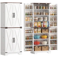HOMCOM 65" Kitchen Pantry Cabinet Adjustable Shelves Tall Storage Cabinet Door Shelves 8 Shelves Brown White(m-13)