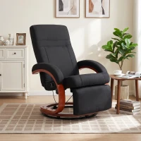 HOMCOM Manual Recliner Chair for Adults, Adjustable Swivel Recliner with Footrest, Padded Arms and Wood Base for Living Room, Black(m-10)