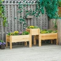Outsunny Raised Garden Bed Set of 3, Wooden Elevated Planter Box with Legs and Bed Liner, Natural(m-10)