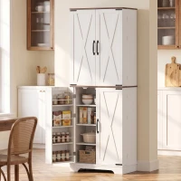 HOMCOM 65" Kitchen Pantry Cabinet Adjustable Shelves Tall Storage Cabinet Door Shelves 8 Shelves Brown White(m-1)
