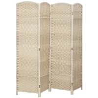 HOMCOM 6 Ft Tall Folding Room Divider, 4 Panel Portable Privacy Screen, Hand-Woven Partition Wall Divider, Light Oak(m-9)