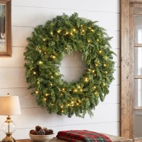 HOMCOM 36" Prelit Crestwood Spruce Artificial Christmas Wreath, Christmas Decor with Bow, LEDs, 8 Modes, Realistic Tips(m-10)