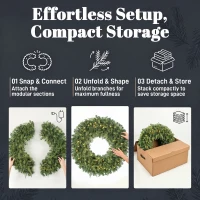 HOMCOM 48" Prelit Crestwood Spruce Artificial Christmas Wreath, Christmas Decor with Bow, LEDs, 8 Modes, Realistic Tips(m-7)