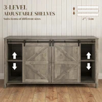 HOMCOM 60" Buffet Cabinet, Farmhouse Sideboard with Sliding Barn Doors, Drawers and Adjustable Shelves, Distressed Light Grey(m-6)