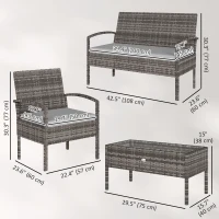 Outsunny 4 Pieces Patio Furniture Set with A Loveseat, Two Armchairs and A Coffee Table, Outdoor Conversation Set, Light Grey(m-3)