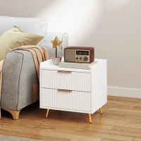 HOMCOM Bedside Table, Nightstand with 2 Drawers, Side End Table with Metal Legs for Bedroom, White(m-7)