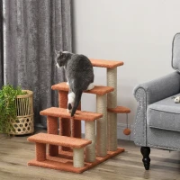 PawHut 4 Levels Cat Steps with Scratching Posts for High Bed, Sofa, Brown(m-2)