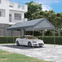 Outsunny 10' x 20' Party Tent and Carport, Height Adjustable Portable Garage, Outdoor Canopy Tent 8 Legs without Sidewalls for Car, Truck, Boat, Motorcycle, Bike, Garden Tools, Gray(m-10)