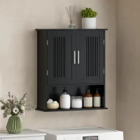 kleankin Modern Wall Mount Bathroom Cabinet, Storage Organizer with 2 Door Cabinet and Shelf, Black(m-8)