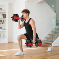 Soozier 6-in-1 Adjustable Dumbbell Set, Used as Kettlebell, Barbell, Dumbbell, Push-Up Stand, 44lbs Free Weights Set, Red(m-8)