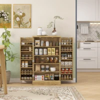 HOMCOM 41" Rattan Kitchen Storage Cabinet, Food Pantry Cabinet with 5-Tier Shelf 12 Spice Racks Adjustable Shelves Natural(m-1)