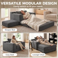 HOMCOM 51" Chair Bed, Corduroy Upholstered Sleeper Chair with Pillow, Dark Grey(m-4)