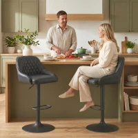HOMCOM Bar Stools Adjustable Swivel Kitchen Chairs with Backrest Set of 2 for Kitchen Island Black(m-8)