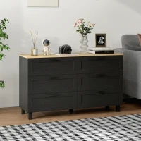 HOMCOM 47" Wide Chest of Drawers, Modern Dresser with 6 Drawers and Wood Legs for Bedroom, Living Room, Entryway, Black(m-8)
