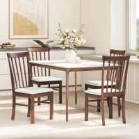 HOMCOM Wooden Dining Chairs Set of 2, Farmhouse Upholstered Kitchen Chairs with Rubber Wood Frame, Dark Brown and Beige(m-8)