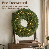 HOMCOM 36" Prelit Crestwood Spruce Artificial Christmas Wreath, Christmas Decor with Bow, LEDs, 8 Modes, Realistic Tips(m-6)
