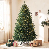 HOMCOM 7.5ft Prelit Christmas Tree, Colorado Blue Spruce, Easy Plug, Hinged Xmas Tree with Warm White & Multi-Colour LEDs(m-8)