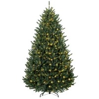 HOMCOM 7.5ft Prelit Christmas Tree, Colorado Blue Spruce, Easy Plug, Hinged Xmas Tree with Warm White & Multi-Colour LEDs(m-2)