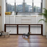 PawHut 28"-75" Freestanding Wooden Pet Gate with Support Feet & Non-Slip Mats for Indoor, Stairway, Doorway, Brown(m-3)