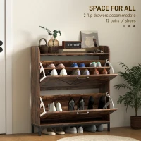 HOMCOM Shoe Cabinet Organizer with 2 Flip Drawers, Legs, Narrow Shoe Storage Cabinet for Entryway, Hallway, Rustic Brown(m-4)
