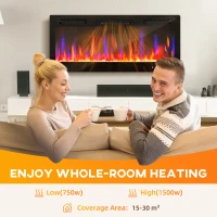 HOMCOM 42" Thin Electric Fireplace, Freestanding, Wall Mounted Fireplace Heater with Eco Mode, Auto Switch, Remote, 1500W(m-7)