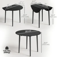 HOMCOM Folding Dining Table, Round Drop Leaf Kitchen Table for Small Spaces with Wood Legs, Distressed Black(m-3)