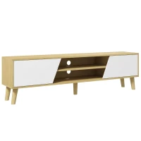 HOMCOM TV Stand for 65 Inch Television, Entertainment Center with Soft Closing Door and Rubberwood Legs, Oak and White(m-9)
