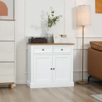 HOMCOM Sideboard Buffet Cabinet, Coffee Bar Cabinet with 2 Drawers and Double Door Cupboard for Kitchen, Living Room, Entryway, White(m-10)