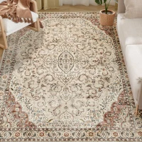 HOMCOM Area Rug 8x10, Machine Washable Rug, Non-Slip Classical Floral Print Floor Carpet for Living Room, Bedroom, Mixed-Brown(m-11)