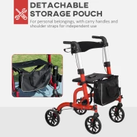 HOMCOM Rollator Walker for Seniors and Adults with 8'' Wheels, Padded Seat and Backrest,  Storage Bag Red(m-6)