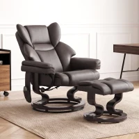 HOMCOM Massage Recliner Chair with Footrest, Swivel Armchair, Wrapped Wood Base, 10 Massage Points, Faux Leather, Brown(m-10)