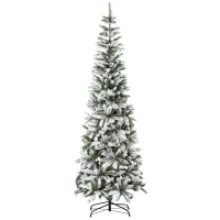 HOMCOM 7.5ft Unlit Snow-Flocked Slim Pine Artificial Christmas Tree with Realistic Branches and 668 Tips(m-1)
