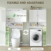 HOMCOM Modern Over The Toilet Storage Shelf with 2 Doors, Above Commode Storage Cabinet with Toilet Paper Holder, White(m-5)