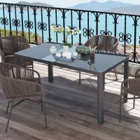 Outsunny 59" x 35" Aluminium Outdoor Dining Table for 6, with Glass Tabletop, Grey(m-8)