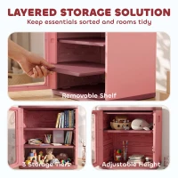 Qaba Toy Storage Organizer, 3 Tier Adjustable Toy Storage Cabinet Dustproof HDPE Plastic, Transparent Door, Pink(m-4)