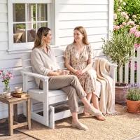 Outsunny Patio Glider Bench w/ HDPE Slatted Double Rocking Chair, Distressed White(m-9)