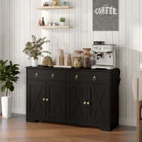 HOMCOM Sideboard Cabinet with 2 Drawers, 4 Barn Doors and 2 Adjustable Shelves, Buffet Table for Living Room, Black(m-1)