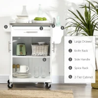 HOMCOM Kitchen Island on Wheels, Rolling Kitchen Cart with Stainless Steel Countertop, Drawer, Towel Rack and Spice Rack, Utility Storage Trolley, White(m-4)