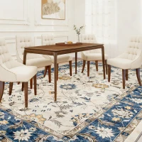 HOMCOM Machine Washable Area Rug 5x7, Non-Slip Boho Floral Print Floor Carpet for Living Room, Bedroom, Dining Room, Blue(m-1)