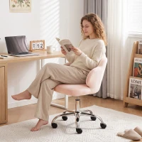 HOMCOM Task Desk Chair, Petal Office Chair with Swivel Wheels with Wide Seat, Velvet, Adjustable Height, Pink(m-8)