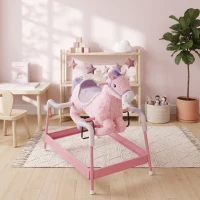 Qaba Kids Spring Rocking Horse, Ride on Horse with Neighing Sounds, Plush Animal Ride on Toy for Ages 3+ Years, Pink(m-8)