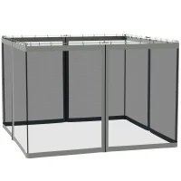 Outsunny Replacement Mosquito Netting for Gazebo 10' x 10' Black Screen Walls for Canopy with Zippers for Parties and Outdoor Activities, Dark Grey(m-2)