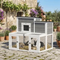 PawHut Wooden Rabbit Hutch, 2-Story Bunny Cage w/ Run, Waterproof & Openable Roof, Pull Out Tray and Ramp for 1-2 Rabbits(m-2)
